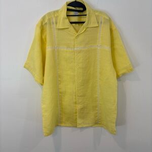 Agenda Linen Oversized Bright Yellow Short Sleeves Shirt Summer Beach sz L